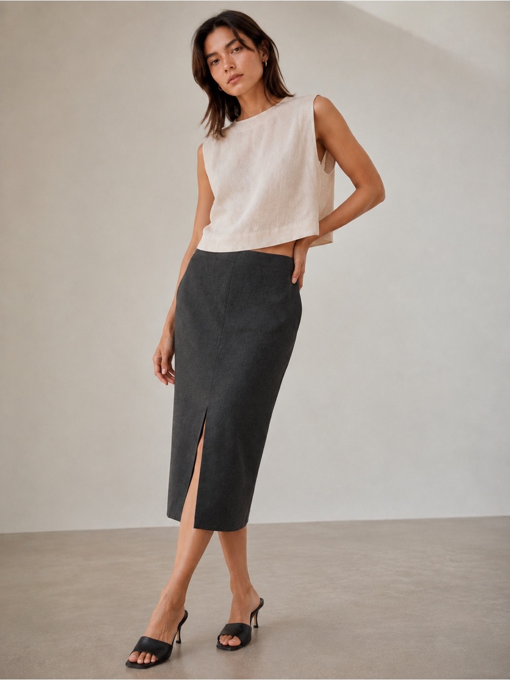ARITZIA Babaton Alton Double Slit Pencil Skirt Charcoal Grey Size 8